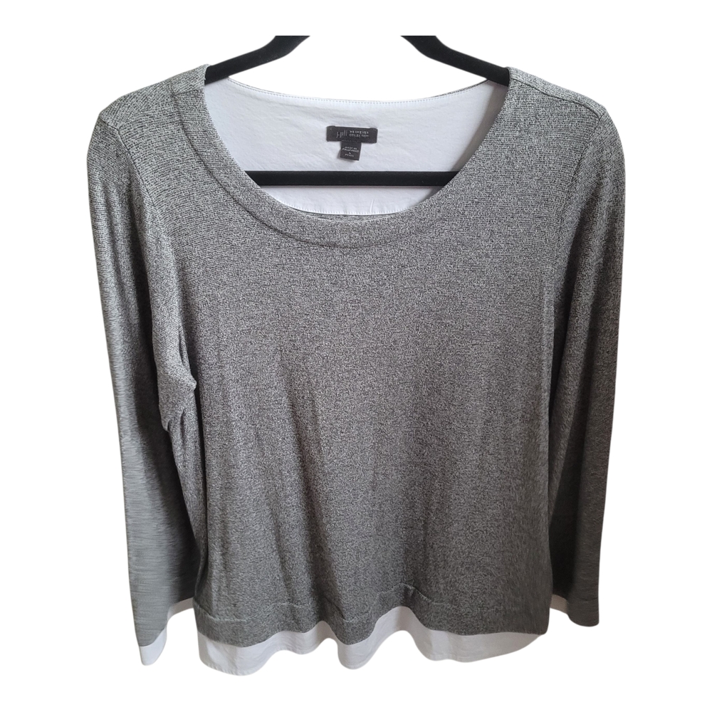 J. Jill Wearever Collection Gray And White Layered Look Warm Top